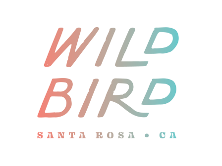 The image features the text "WILD BIRD" in gradient colors, with "SANTA ROSA &bull; CA" written below in smaller letters.